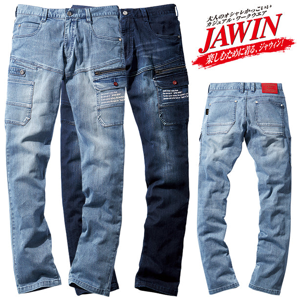 JAWIN 57002 ストレッチデニムノータックカーゴパンツ【春夏】