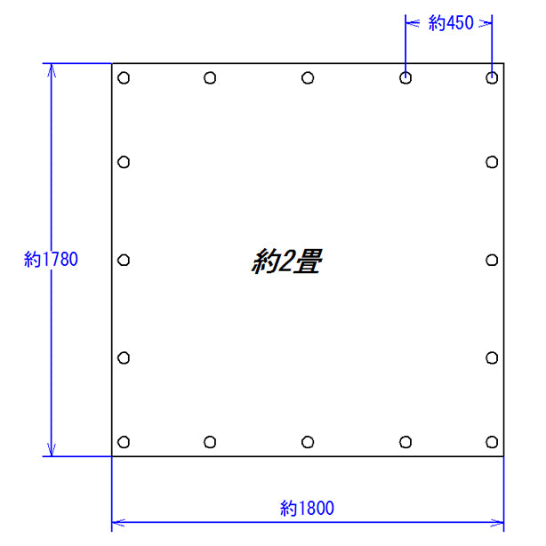 糸入り透明シート（単品）・1.8×1.8mサイズの仕上りは約1.8m×1.78mとなります。（イメージ図あり）