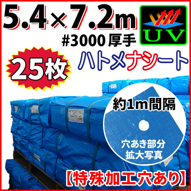 UVカットブルーシート(ハトメ金属なし)サイズ5.4×7.2m(25枚入)