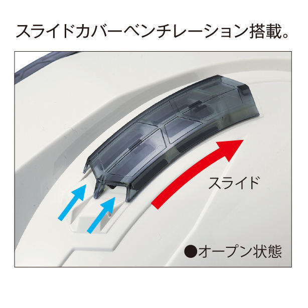 進和 作業用開閉式通気孔ヘルメット SS-23V-TPRA【ライナーあり/通気孔あり】 SS-23V-TPRAスライドカバー可動イメージ