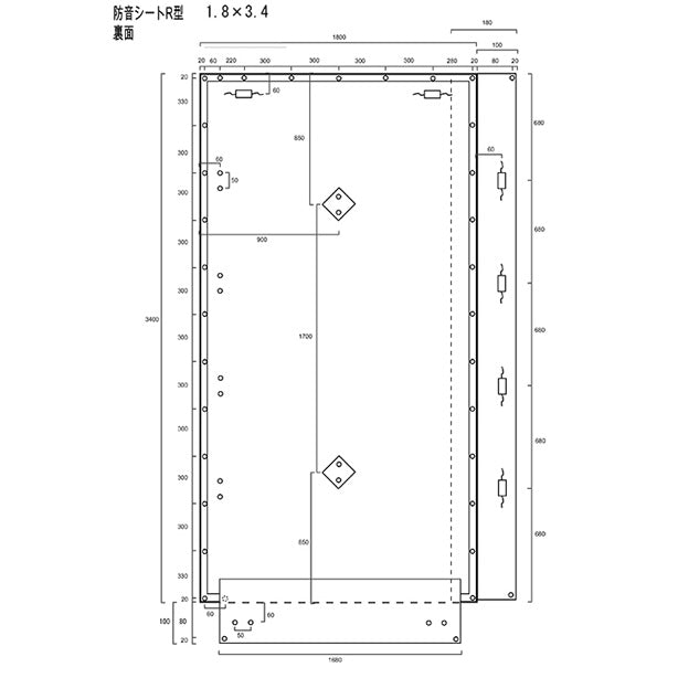 防音シート 万能タイプ 0.5mm厚×1.8×3.4m(50枚セット)・シート図面