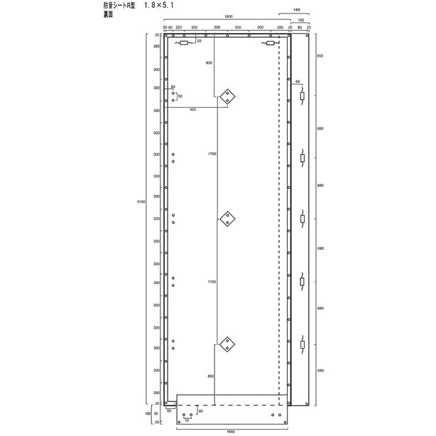 防音シート 万能タイプ 0.5mm×1.8×5.1m(50枚セット)・シート図面