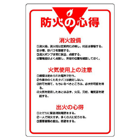 管理表示板 防火の心得