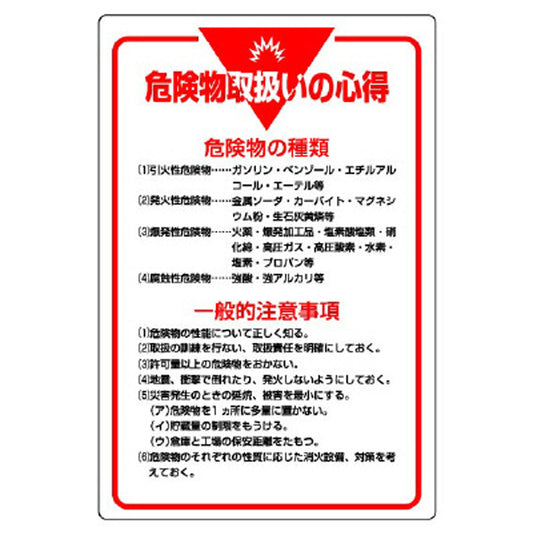 管理表示板 危険物取扱いの心得