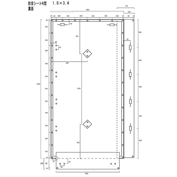 防音シート 万能タイプ  1mm厚×1.8×3.4m(100枚特価)・シート図面