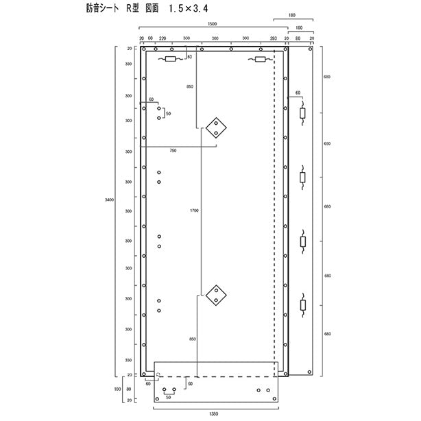 防音シート 万能タイプ 1mm厚×1.5×3.4m(5枚入)・シート図面